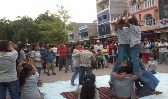 Kanchanpur Access students performing street drama commemorating the earthquake 2015